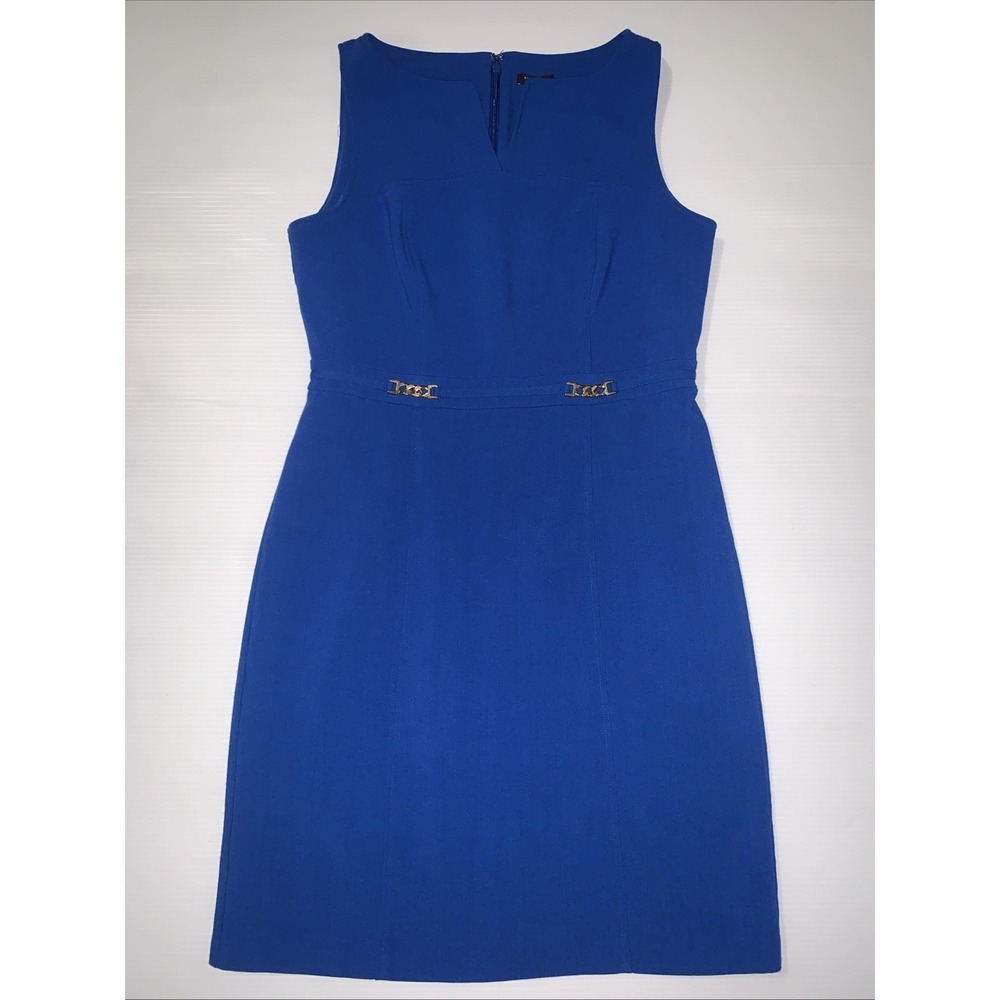 Ann Taylor F Sleeveless Sheath Dress 8P Chain Accent Royal Blue‎ Office Career